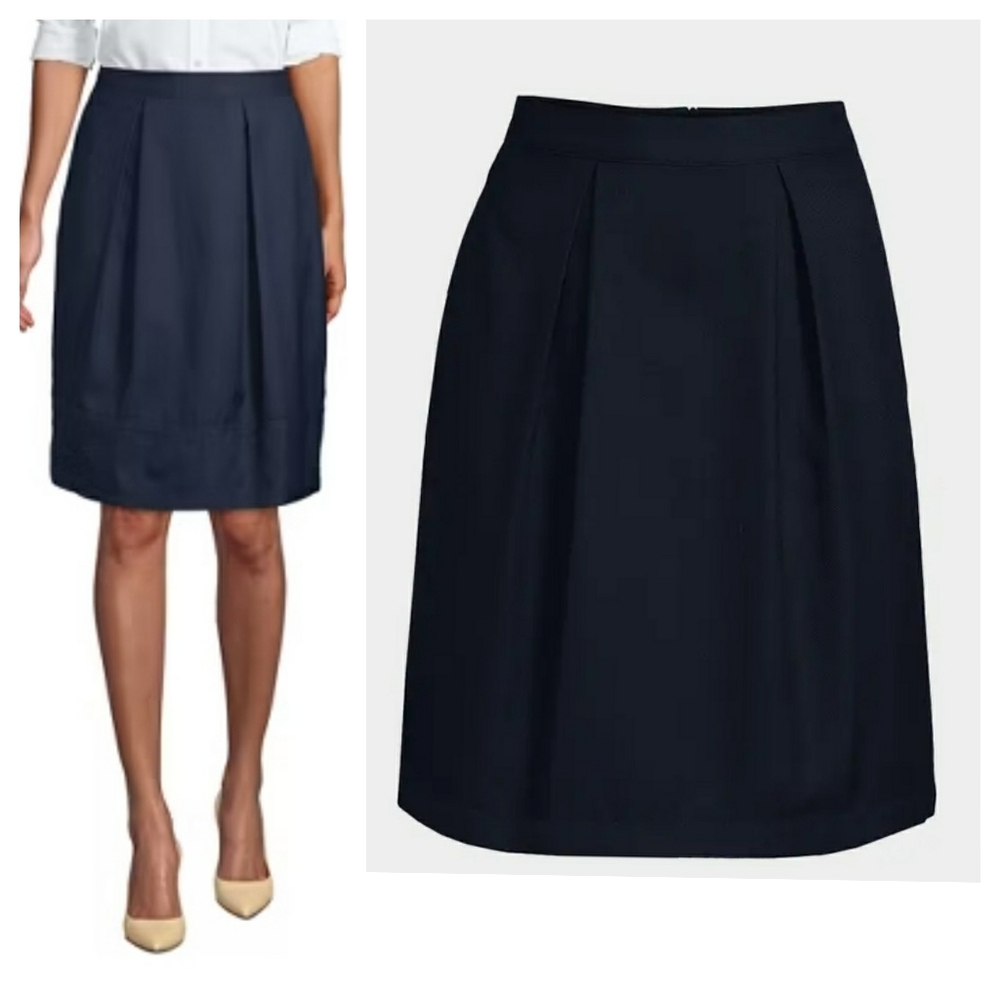 Lands End Black Pleated Uniform Skirt Top Of Knee Womens Size 8